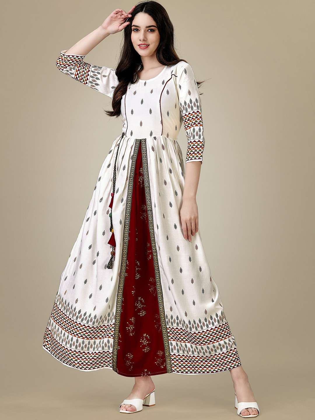 Buy BAPS White Ethnic Motifs Printed Panelled Regular Sleeves Fit ...
