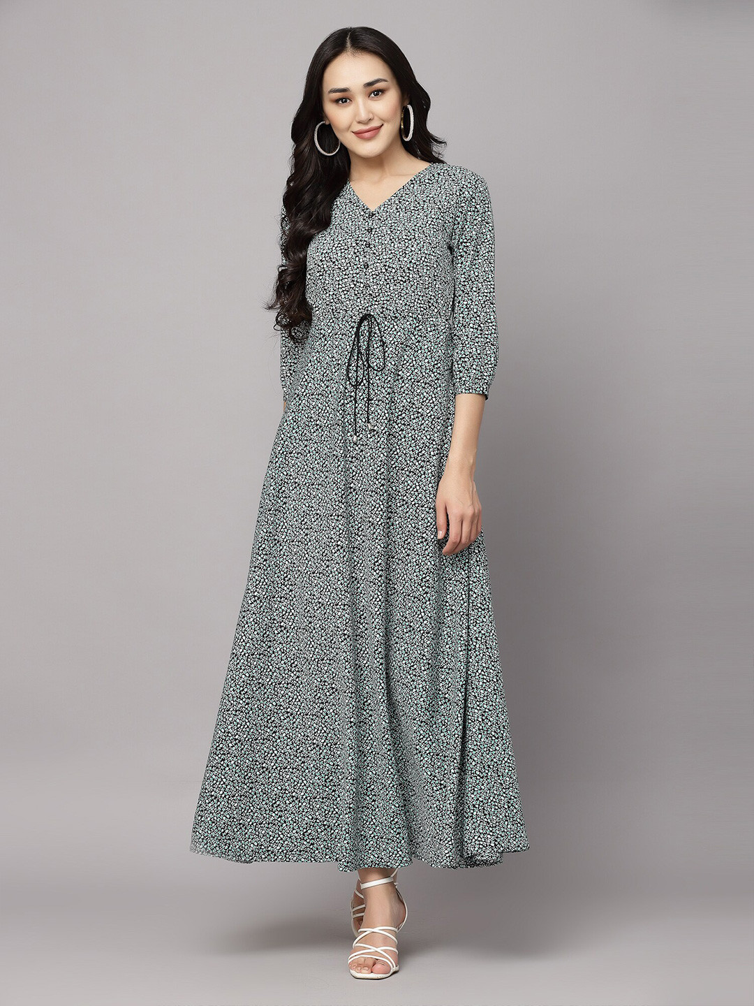 AAYU Women Solid Square Neck Light Green Maxi Dress