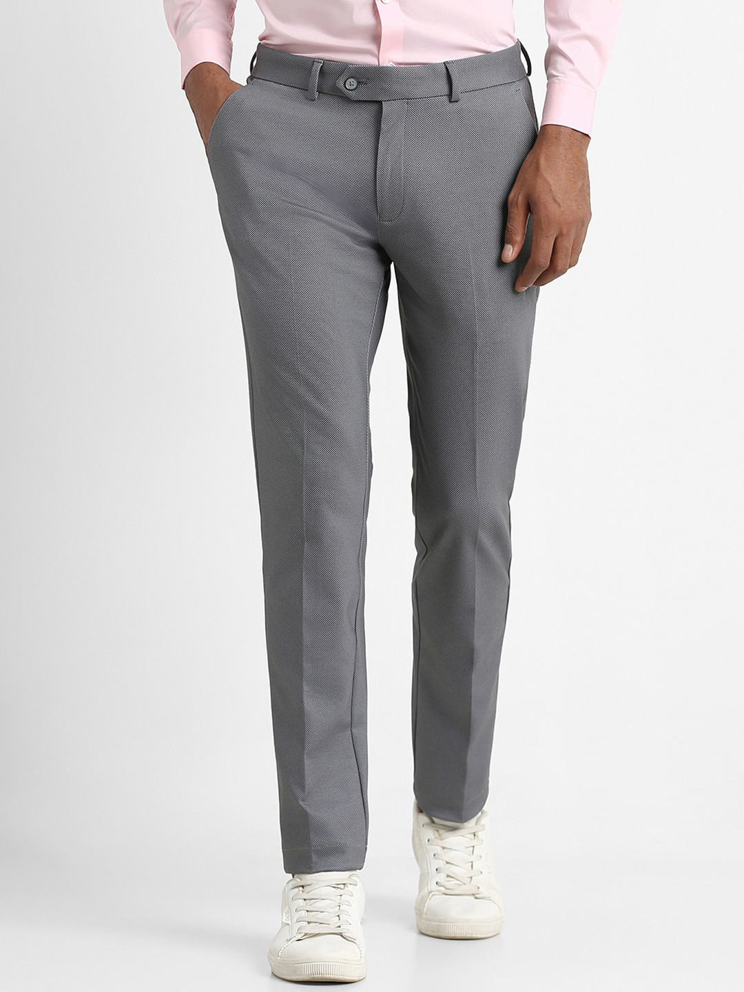 Buy Peter England Men Slim Fit Mid Rise Plain Formal Trousers ...