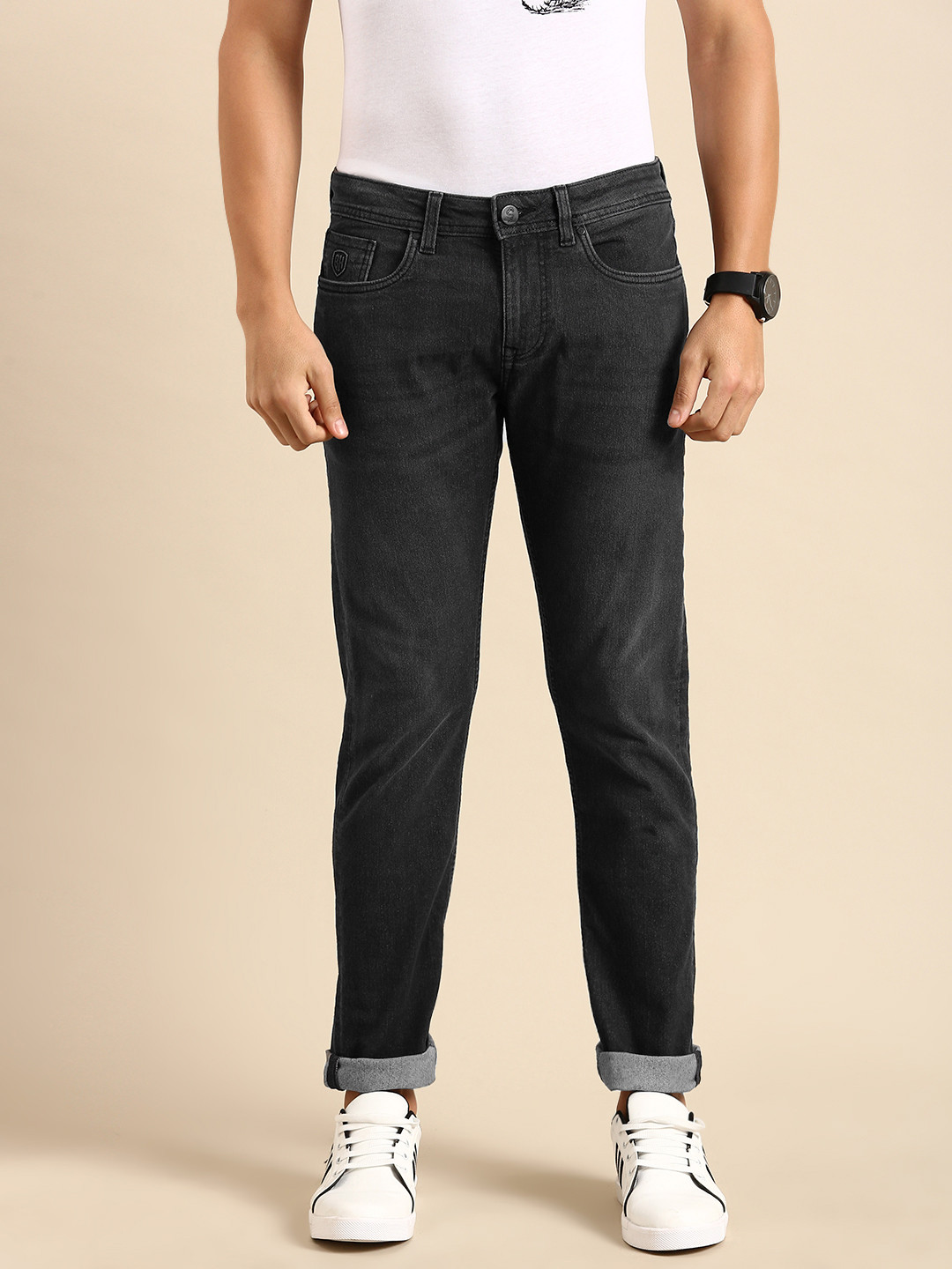 Dark Blue Straight Fit Denims For Men By Being Human Clothing main image 1