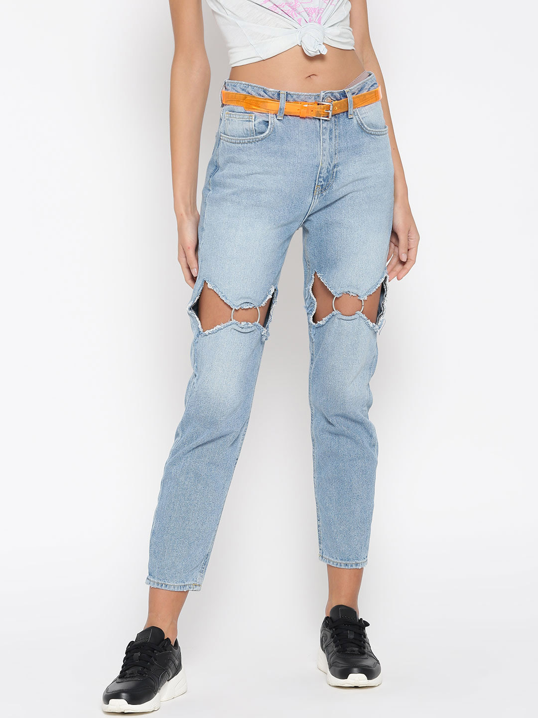 Buy FOREVER 21 Women Blue Mid Rise Highly Distressed Jeans Jeans for
