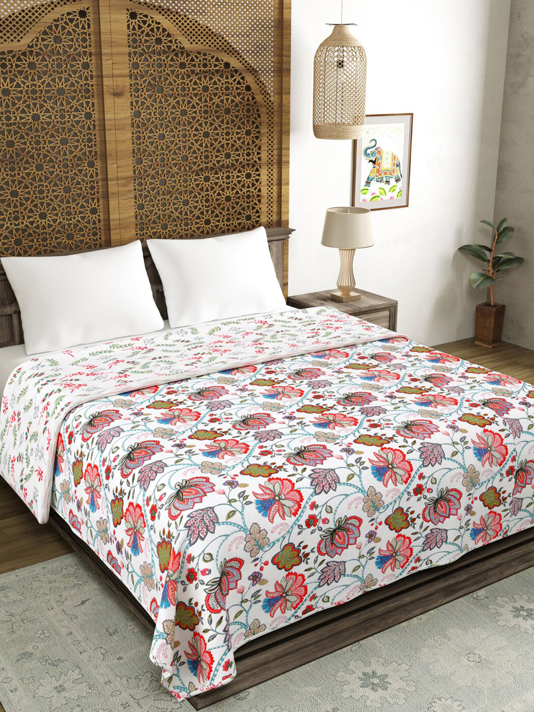 Buy Sangria Pink & White Floral Printed 150GSM Double Dohar Blankets