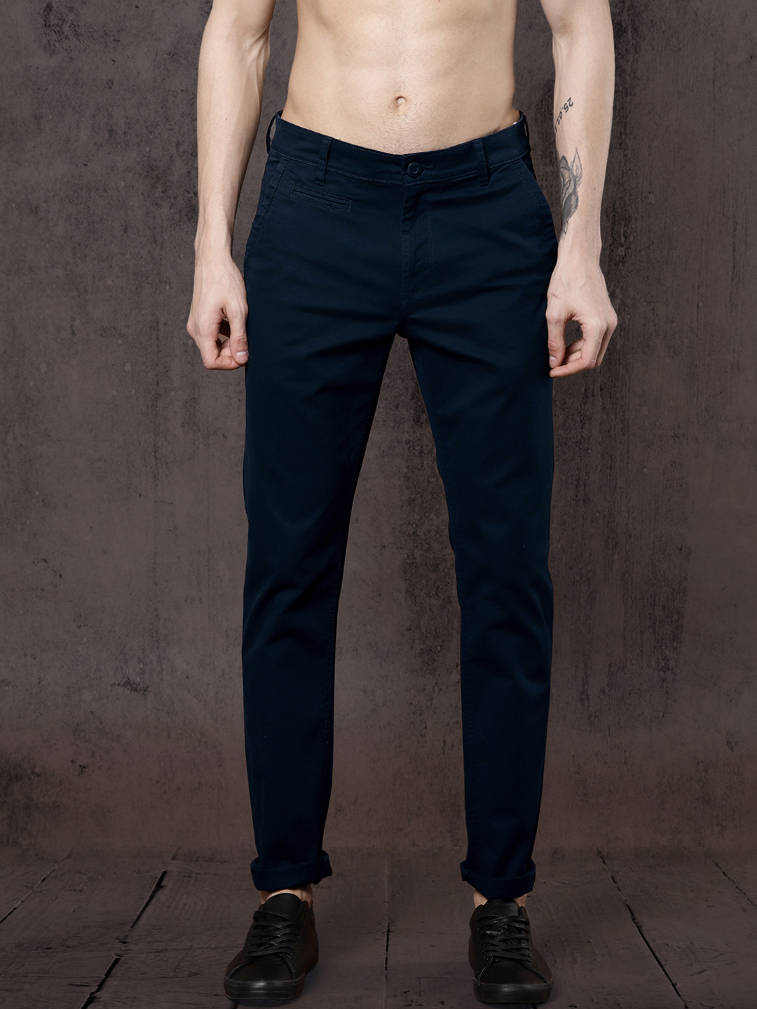 Buy Roadster Men Navy Blue Solid Chinos - Trousers for Men 2363499 | Myntra