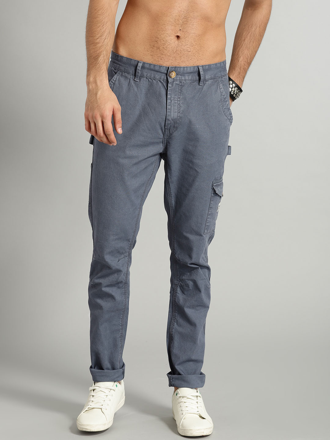 Buy Roadster Men Grey Slim Fit Solid Regular Trousers - Trousers for ...