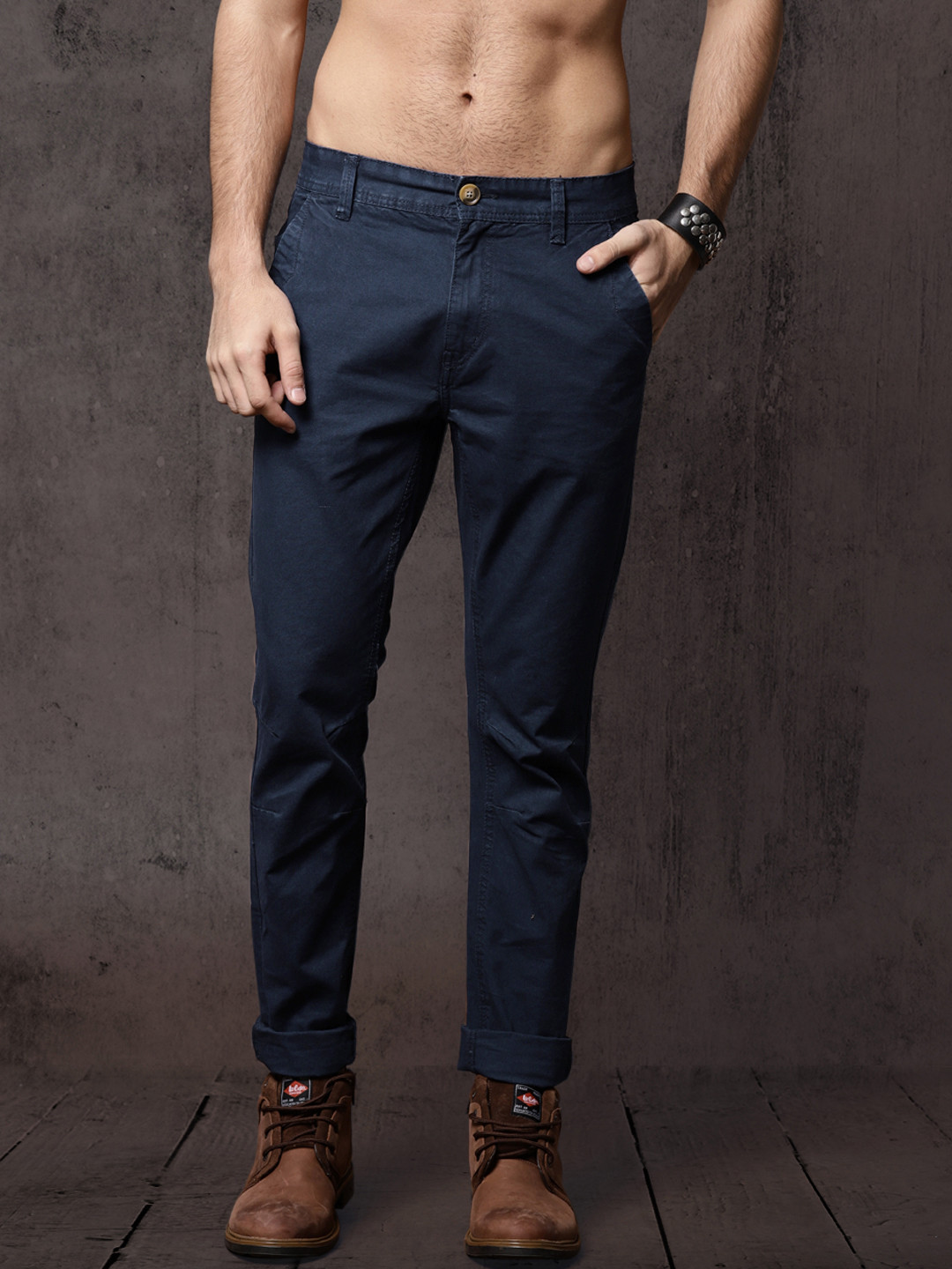 Buy Roadster Men Navy Slim Fit Solid Regular Trousers - Trousers for ...