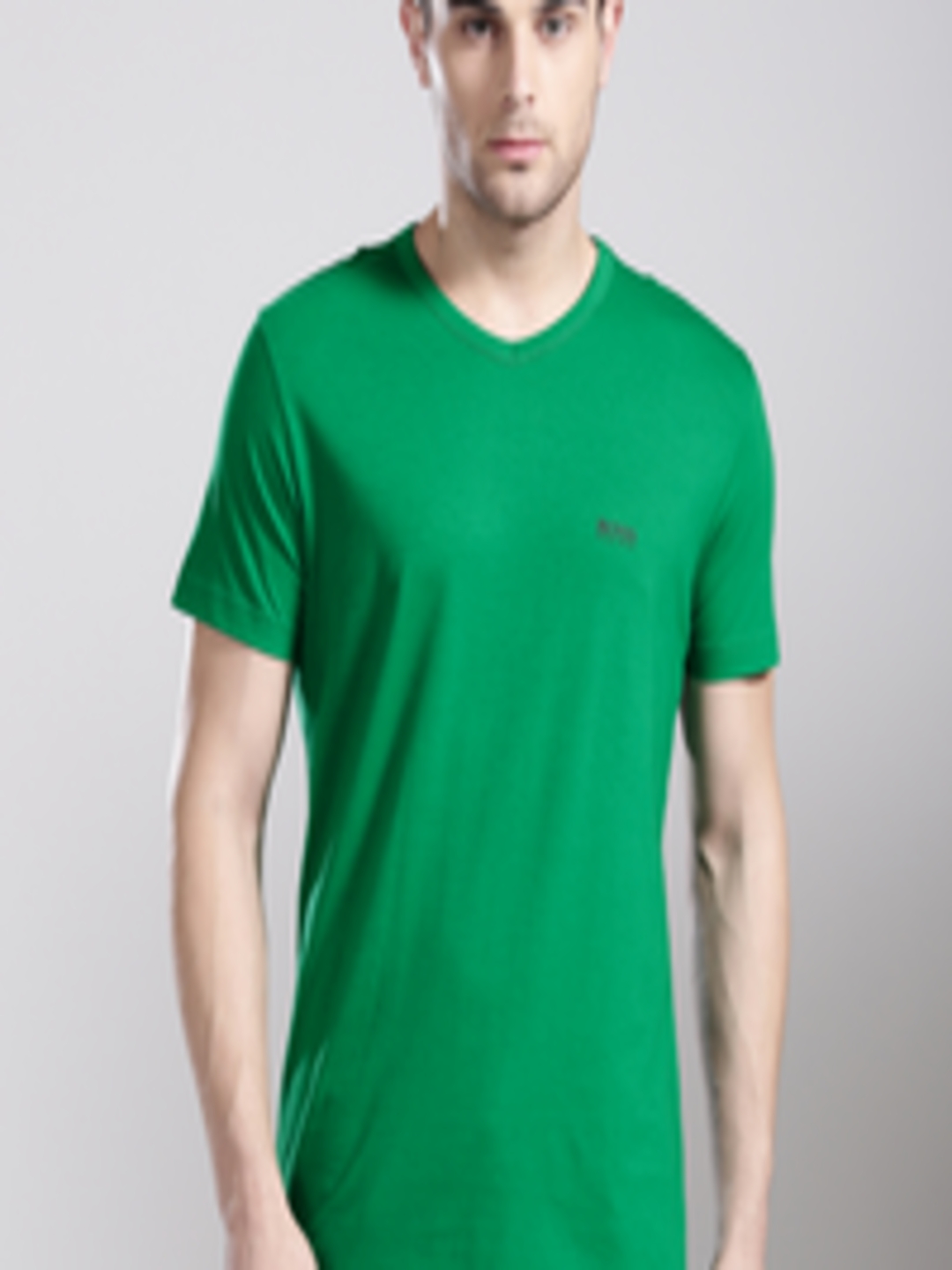 Buy BOSS Green Men Green Solid V Neck Pure Cotton T Shirt - Tshirts for ...