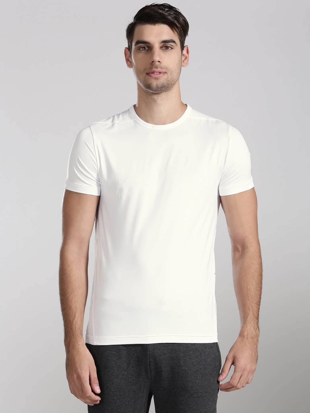 Buy BOSS Green Men White Brand Print Round Neck T Shirt - Tshirts for ...
