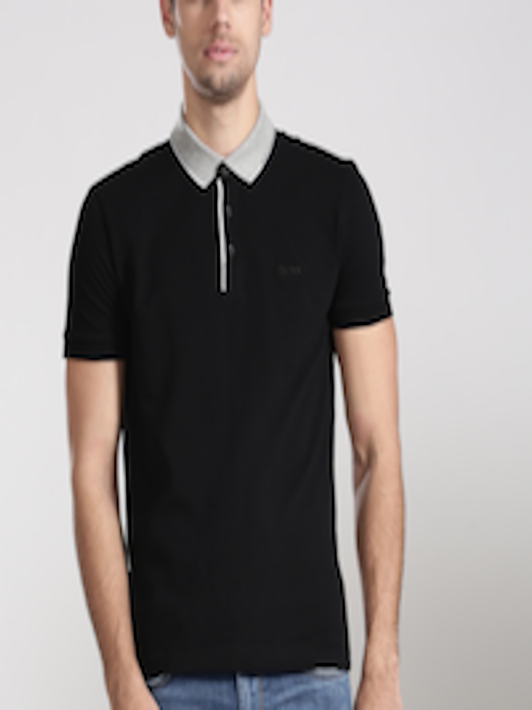 Buy BOSS Green Men Black Solid Polo Collar T Shirt - Tshirts for Men ...