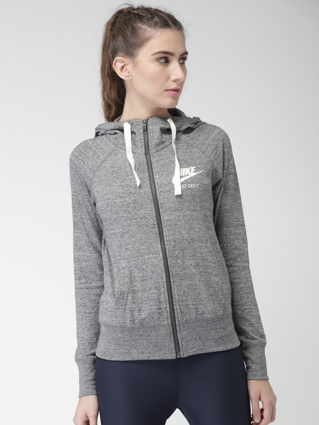 Buy Nike Women Grey Melange Self Design Sporty Jacket Jackets for