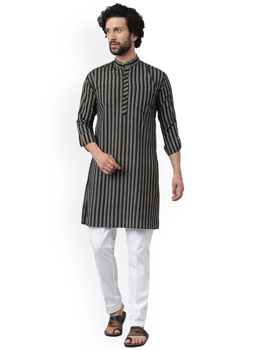Buy RIAG Striped Mandarin Collar Kurta With Pyjamas Kurta Sets for