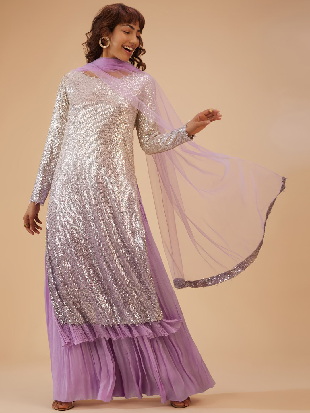 Multi Embroidered Silk Blend Straight Kurta Palazzos With Dupatta