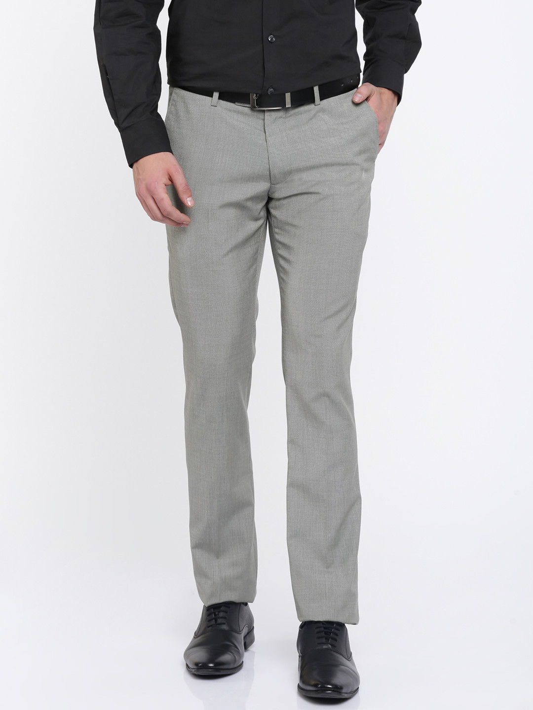 Buy U.S. Polo Assn. Men Grey Slim Fit Self Design Formal Trousers ...