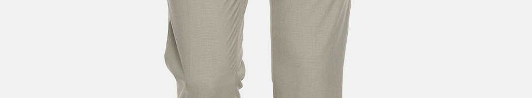 Buy U.S. Polo Assn. Men Beige Slim Fit Self Design Formal Trousers ...