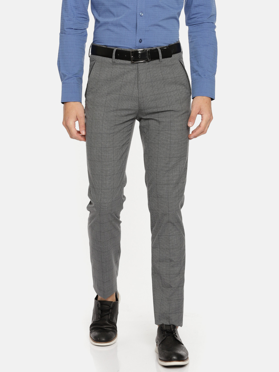 Buy U.S. Polo Assn. Men Grey Super Slim Fit Checked Smart Casual ...