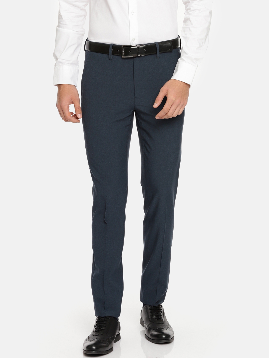 Buy U.S. Polo Assn. Men Blue Super Slim Fit Solid Formal Trousers ...