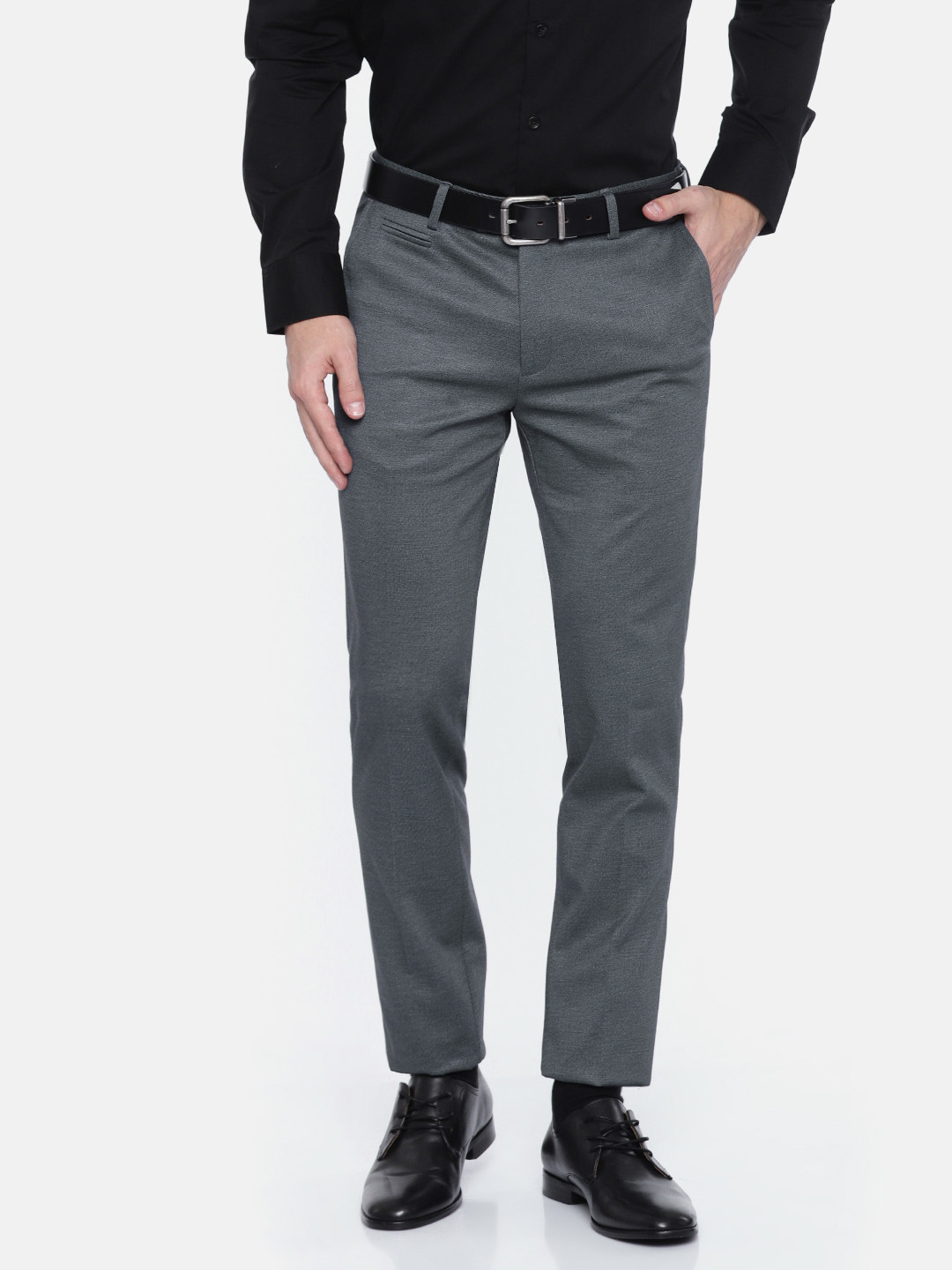 Buy U.S. Polo Assn. Men Grey Super Slim Fit Solid Formal Trousers ...