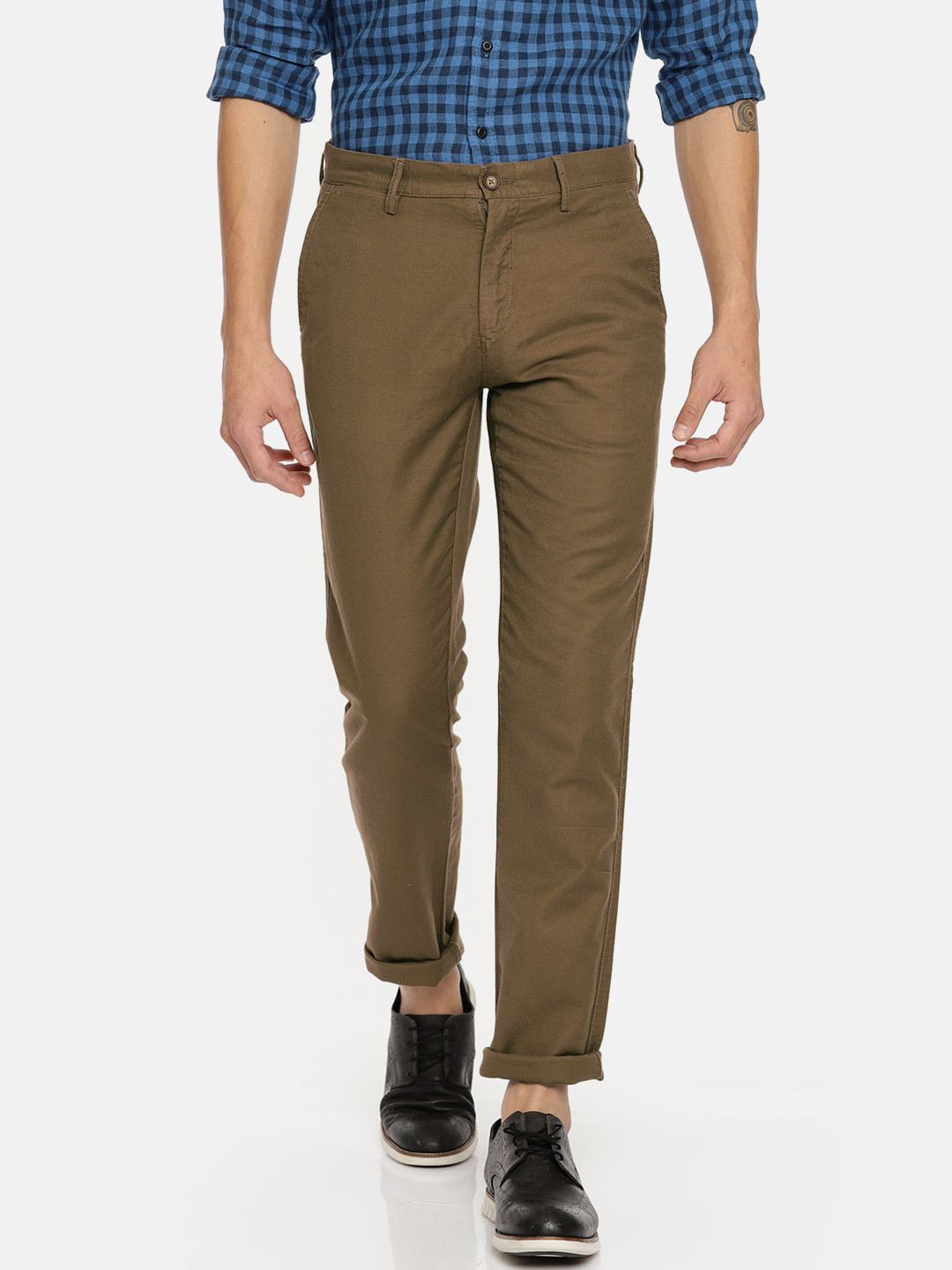 Buy U.S. Polo Assn. Men Khaki Slim Fit Solid Regular Trousers