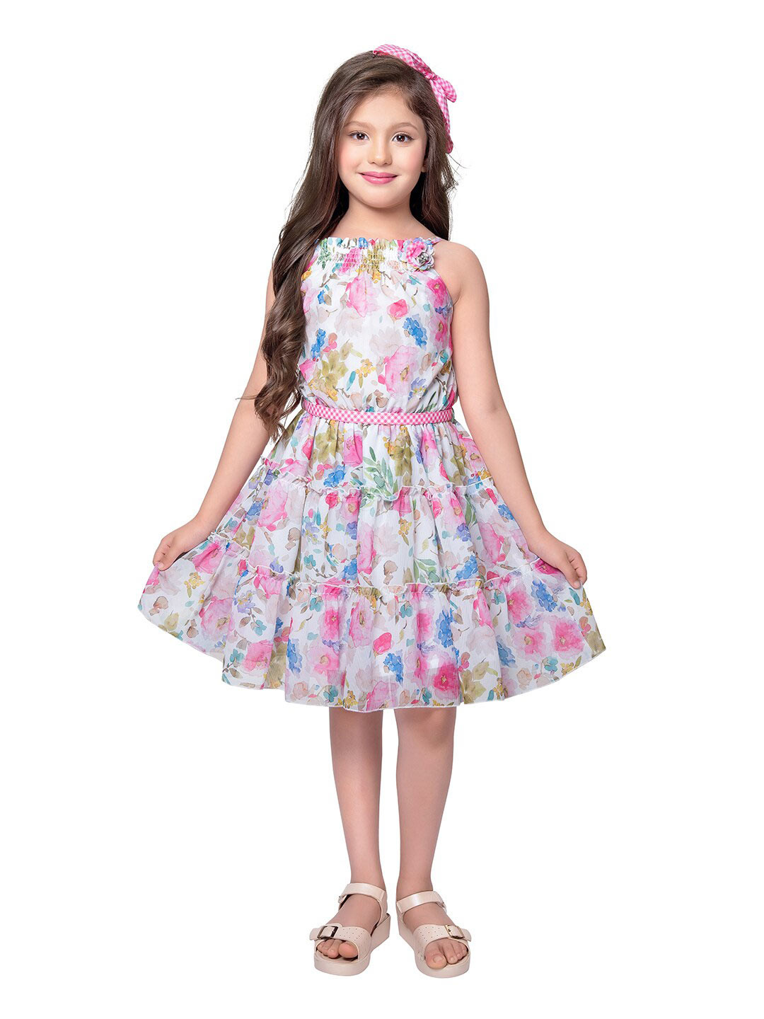 Buy Tiny Baby Girls Floral Printed Fit & Flare Dress With Hairband And