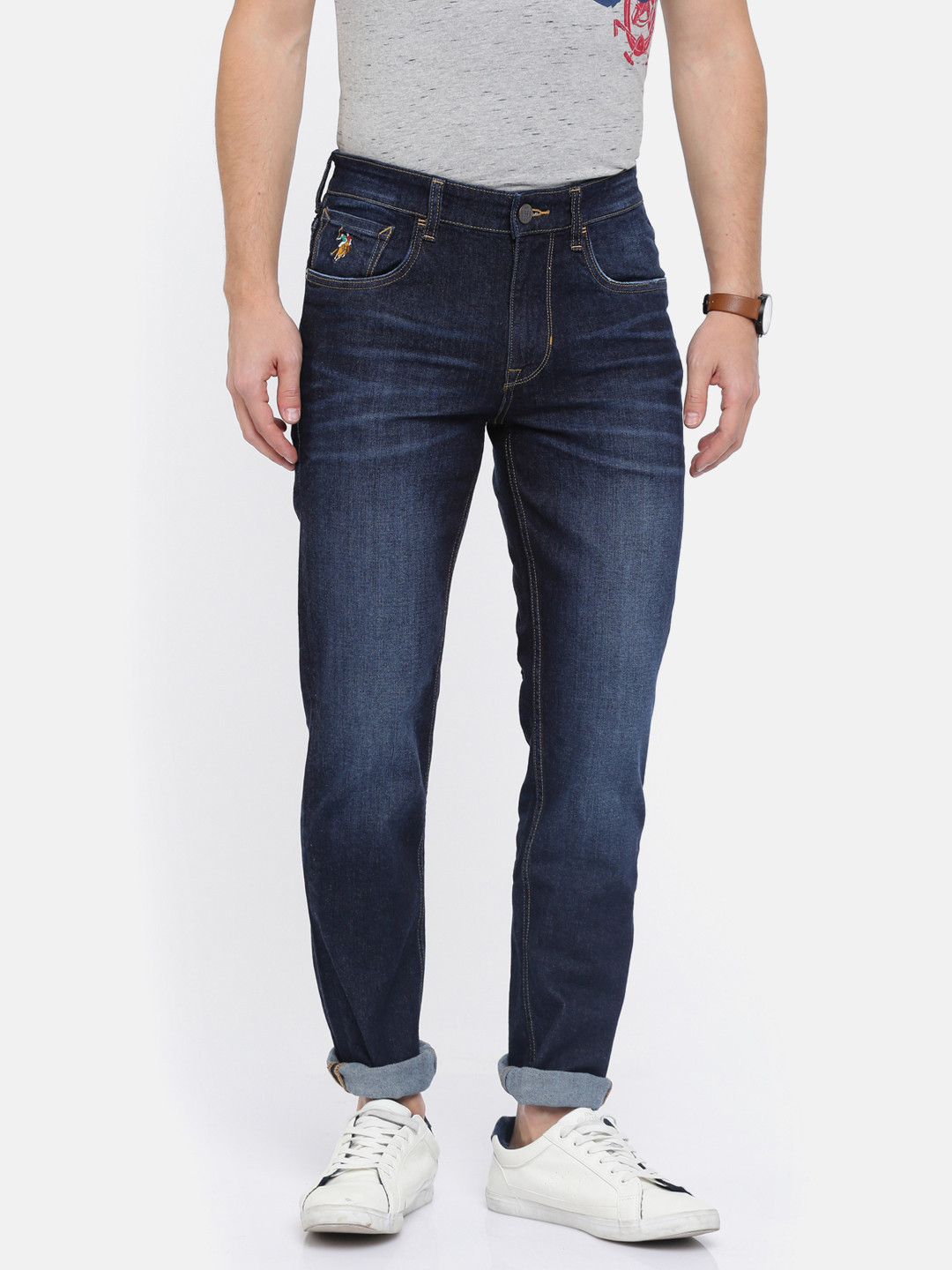 Buy U.S. Polo Assn. Denim Co. Men Blue Slim Fit Mid Rise Clean Look ...