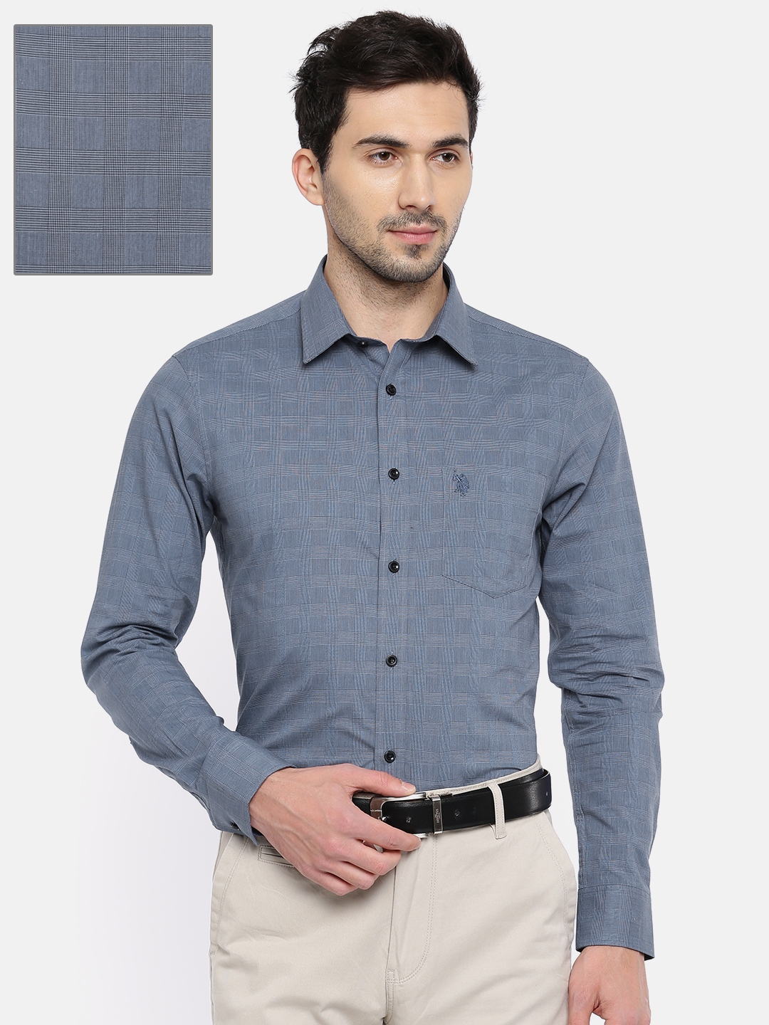 Buy U.S. Polo Assn. Men Blue Tailored Fit Checked Formal Shirt - Shirts ...