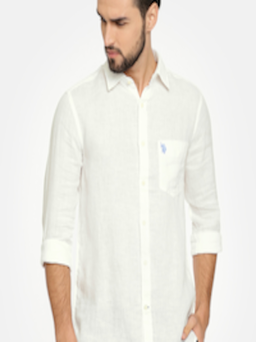 Buy U.S. Polo Assn. Men White Linen Regular Fit Solid Casual Shirt ...
