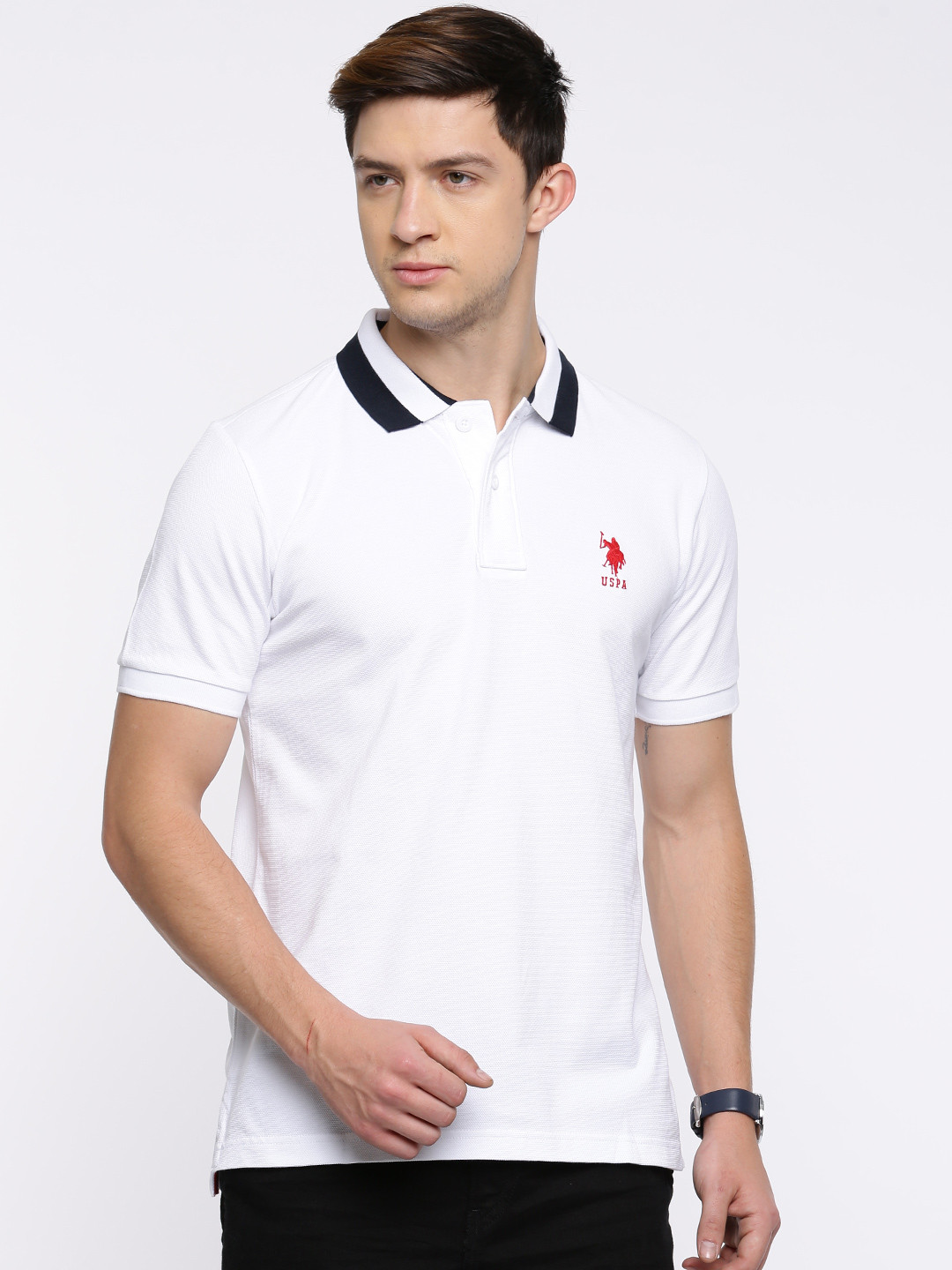 Buy U.S. Polo Assn. Men White Solid Polo T Shirt Tshirts for Men