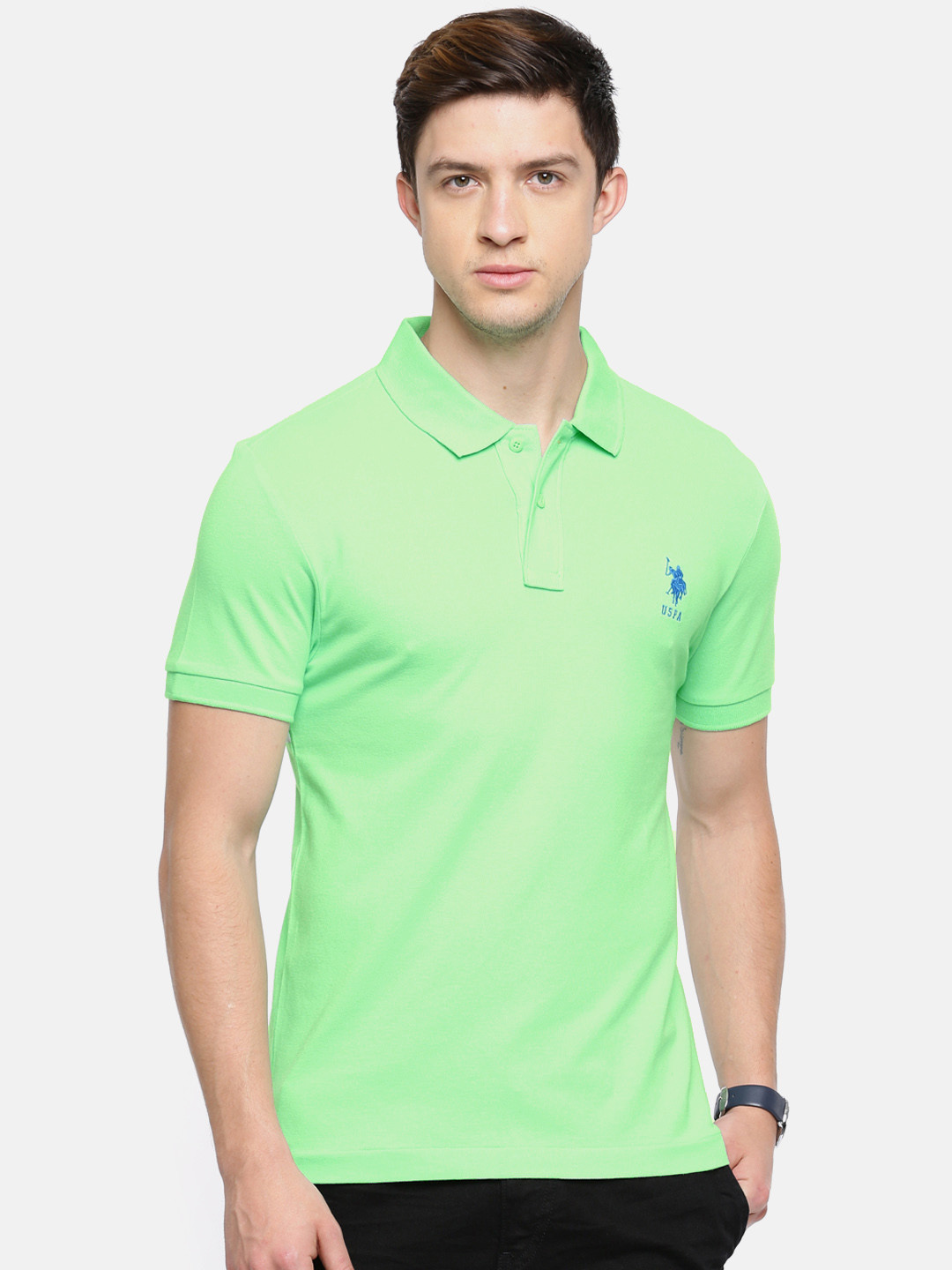 Buy U.S. Polo Assn. Green Solid Polo T Shirt Tshirts for Men 2365451 Myntra