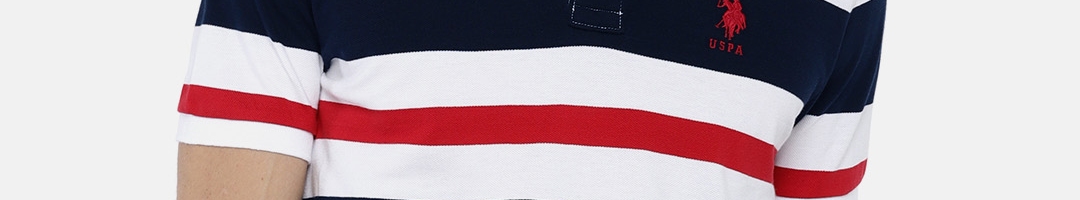 Buy U.S. Polo Assn. Men White Navy Striped Polo Collar Pure Cotton T ...