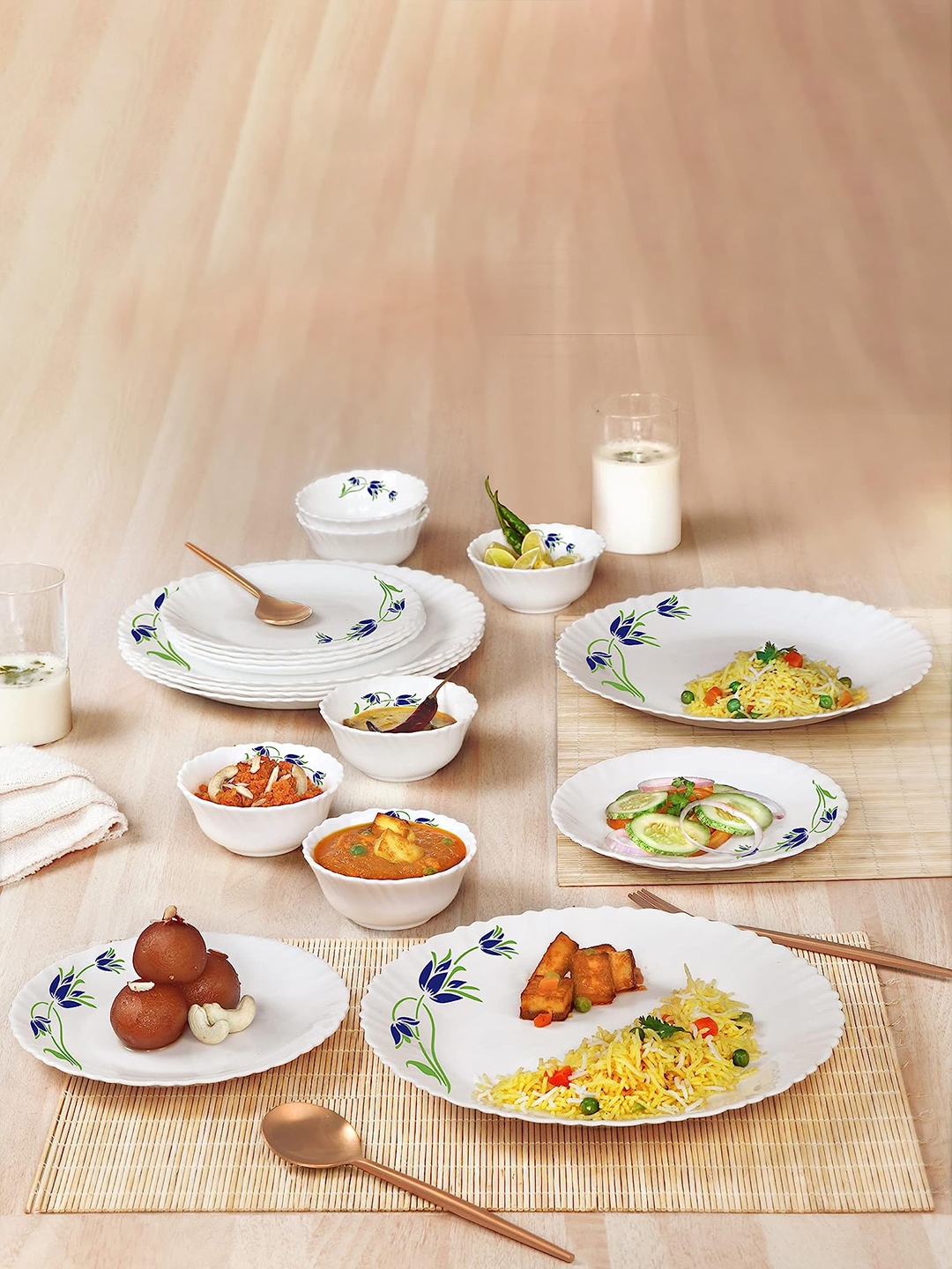 Buy Cello White & Pieces Floral Printed Opalware Glossy Dinner Set