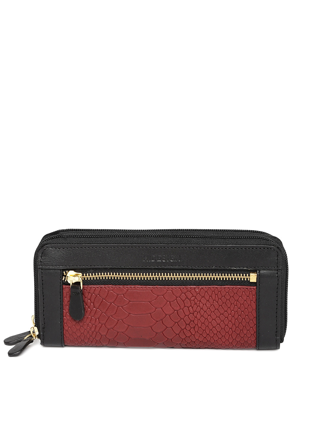 Buy Hidesign Women Red & Black Textured Zip Around Leather Wallet
