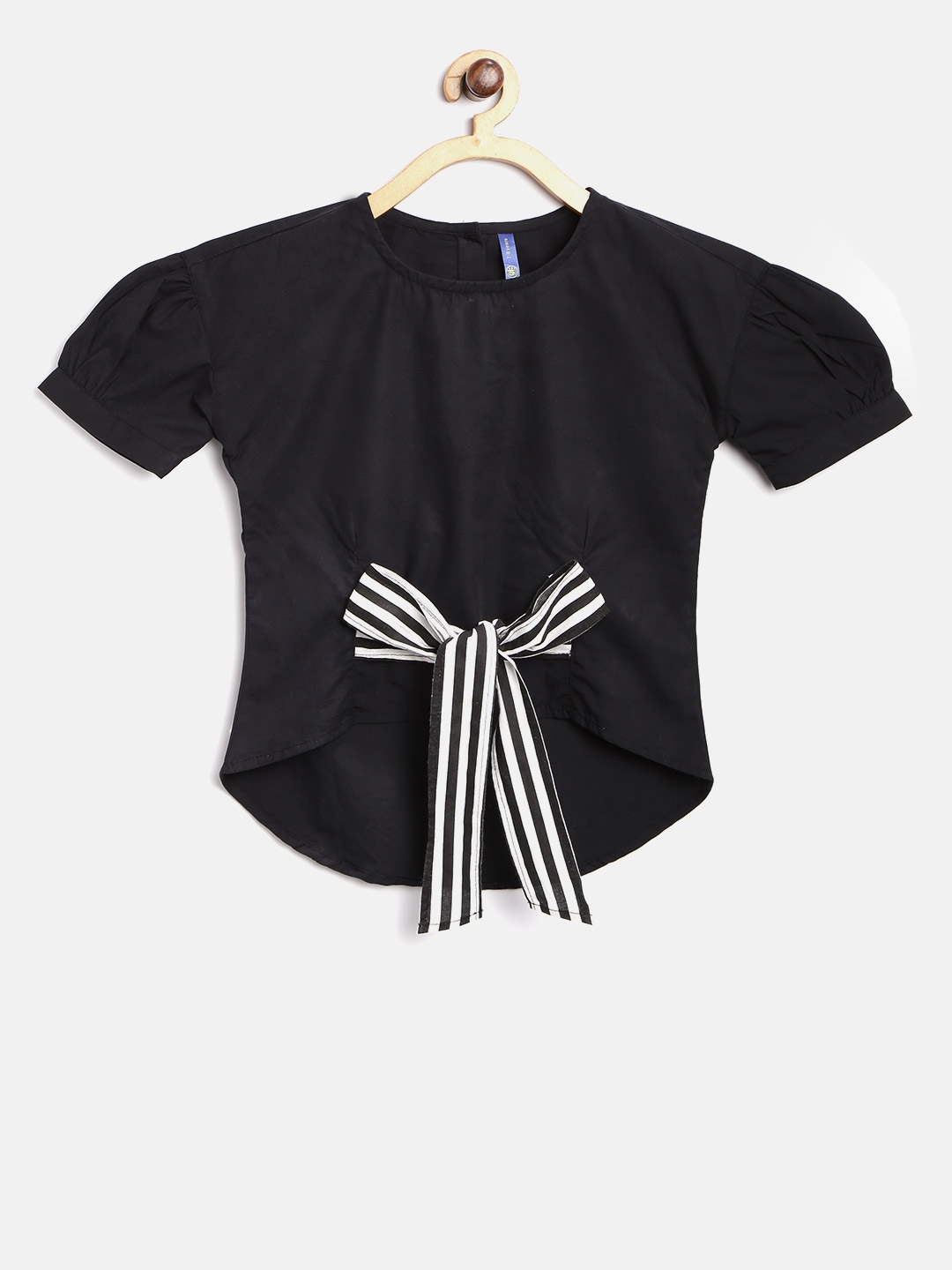 Buy YK Girls Black Solid High Low Pure Cotton Top - Tops for Girls ...