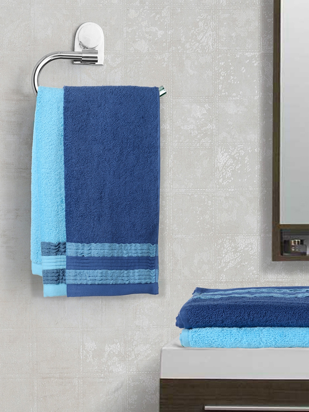Buy Trident Set Of 4 Blue Cotton 450 GSM Towels - Hand Towels for ...