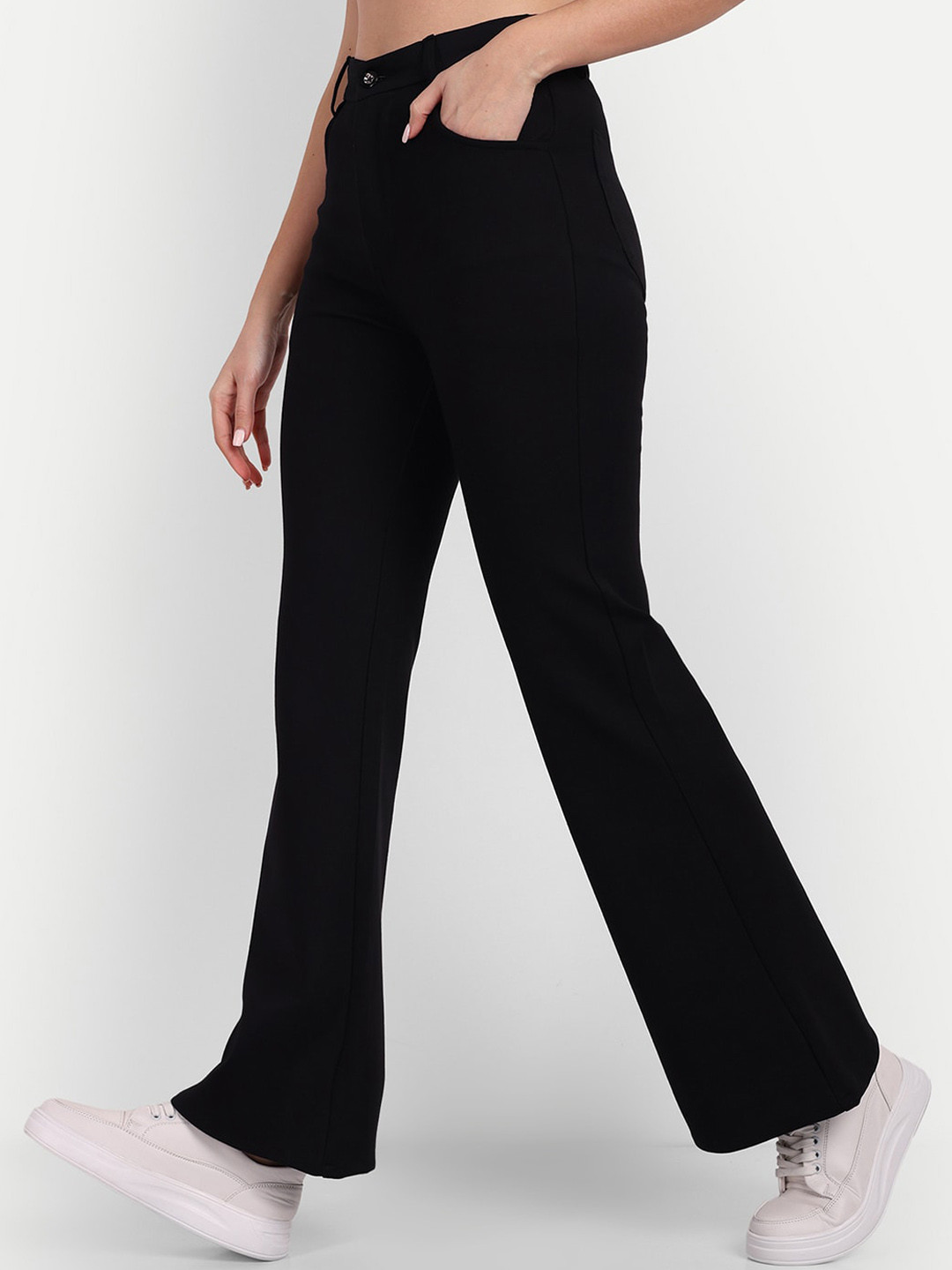 Women Brown Bootcut Flared High-Rise Trousers main image 1