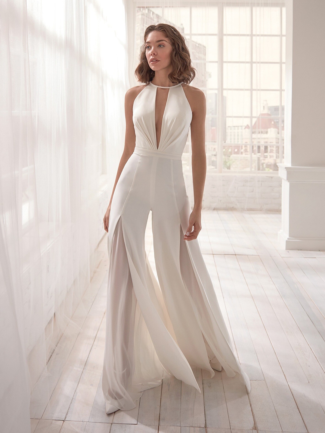 Buy StyleCast White Halter Neck Basic Jumpsuit With Layered - Jumpsuit ...