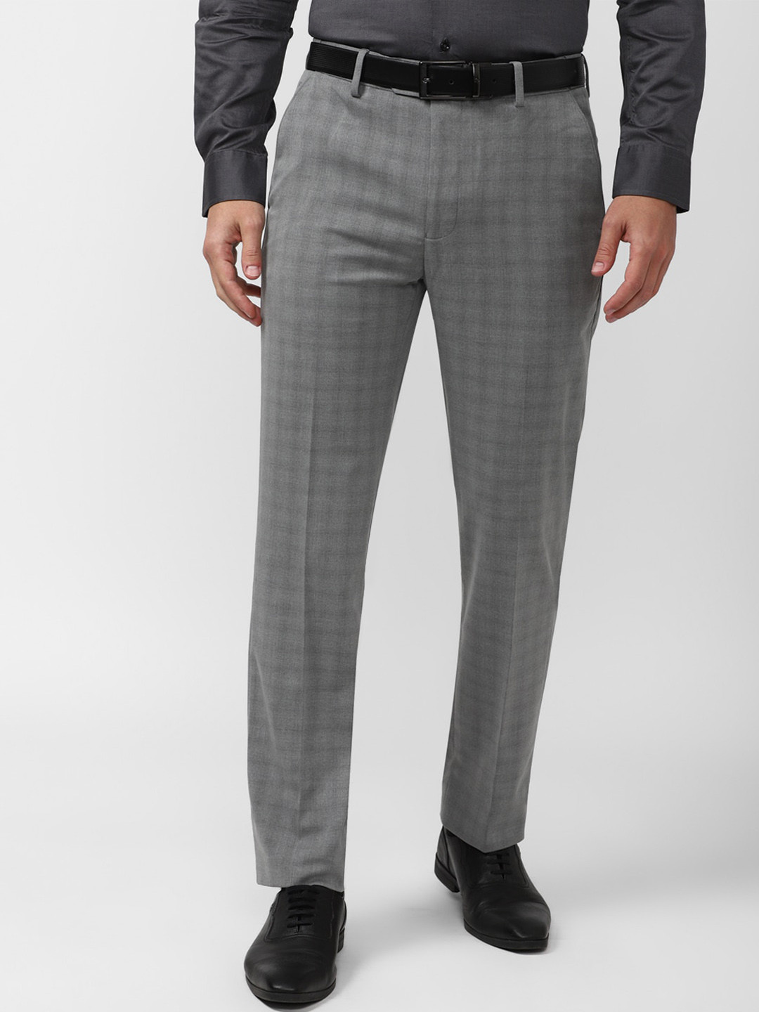 Buy Peter England Elite Men Checked Slim Fit Formal Trousers - Trousers ...