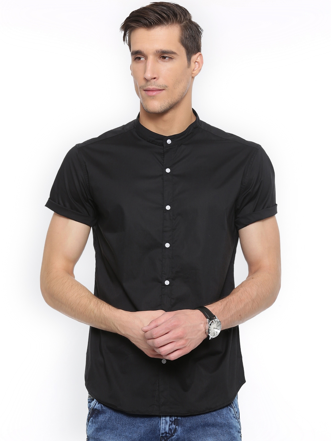 Buy WITH Men Black Smart Slim Fit Solid Casual Shirt - Shirts for Men ...