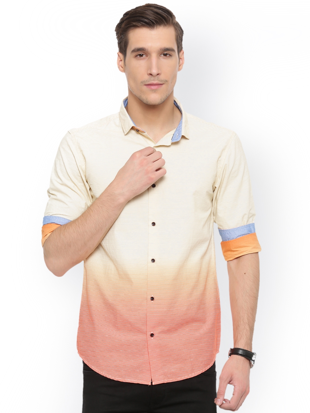Buy WITH Men Orange & Yellow Slim Fit Striped Casual Shirt - Shirts for ...
