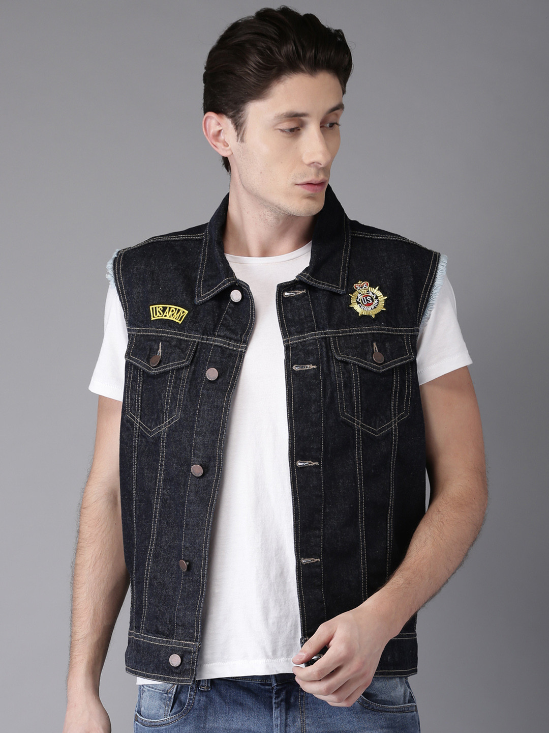 Buy HERE&NOW Men Blue Solid Denim Jacket Jackets for Men 2369123 Myntra