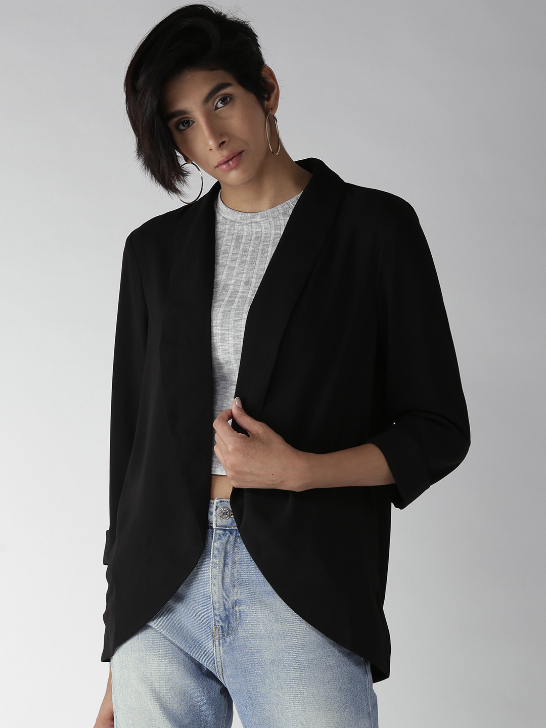 Buy FOREVER 21 Women Black Open Front Blazer Blazers for Women