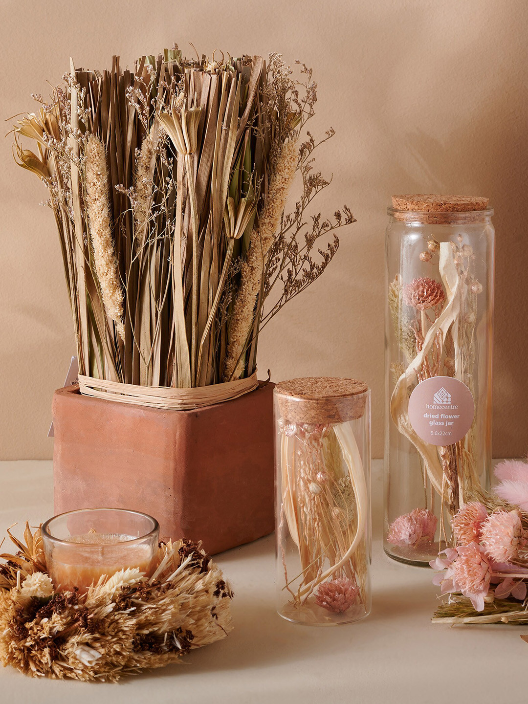 Buy Home Centre Dried Flower Arrangement In Glass Jar Artificial