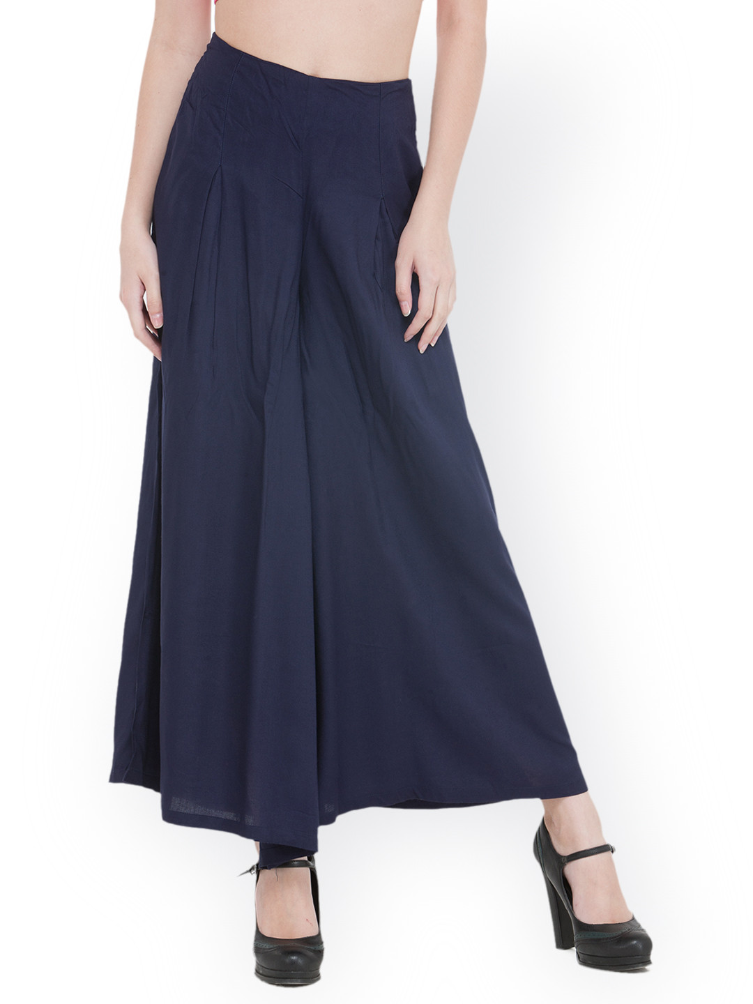 Navy Blue Solid Cotton Palazzos