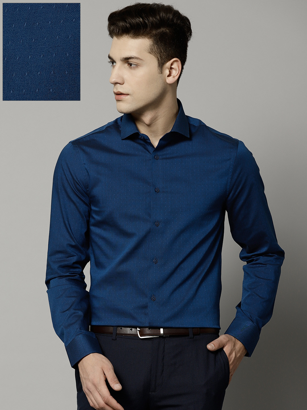 Buy Marks & Spencer Men Navy Blue Regular Fit Self Design Formal Shirt ...