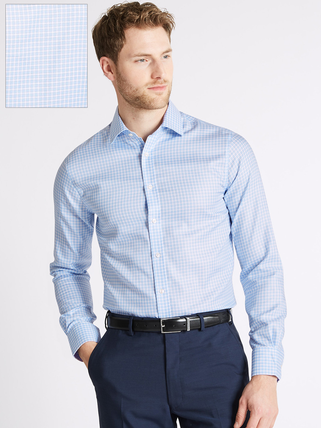 Buy Marks & Spencer Men Blue & White Slim Fit Checked Formal Shirt