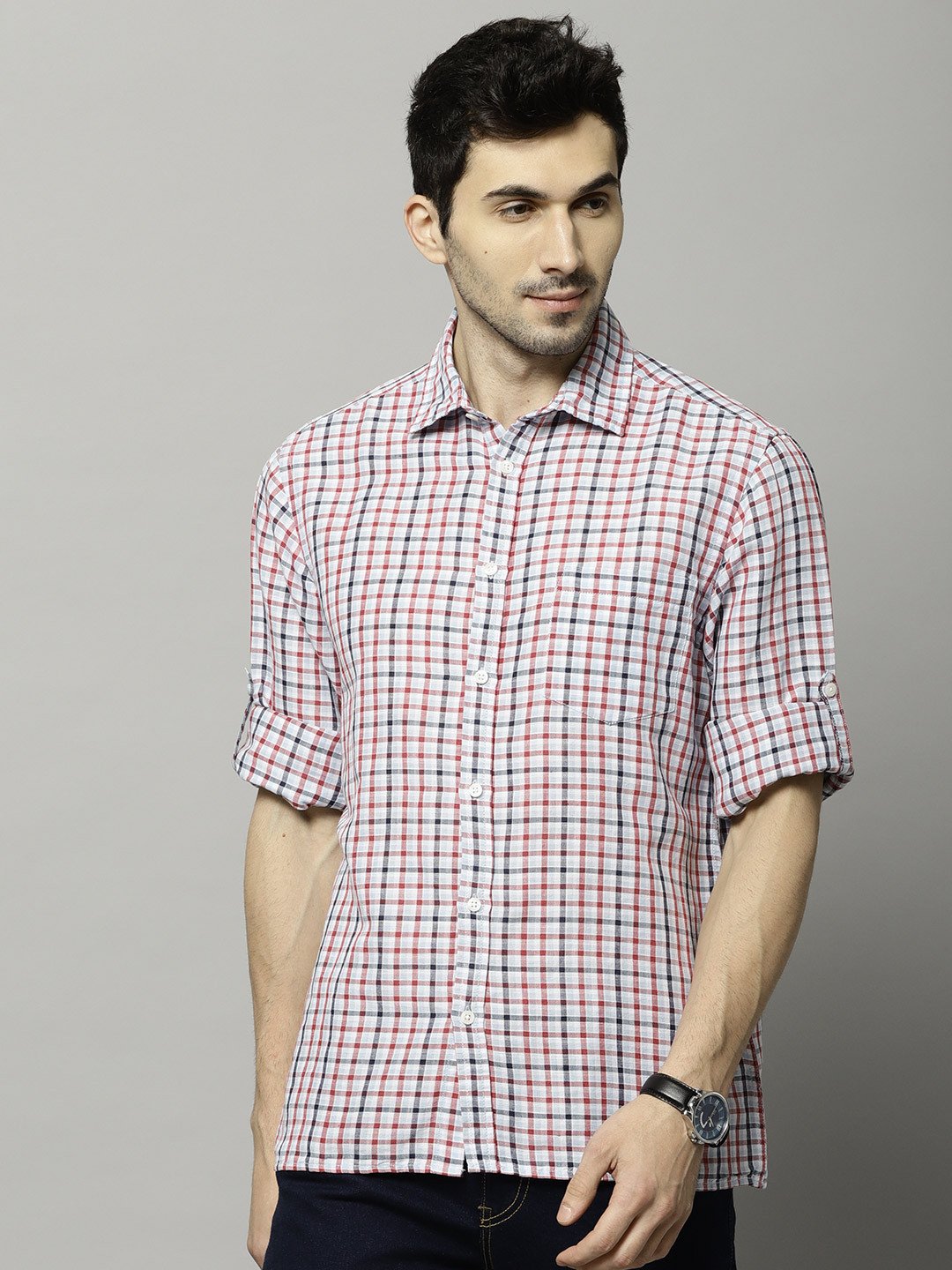 Buy Marks & Spencer Men Pink & Blue Regular Fit Checked Casual Shirt