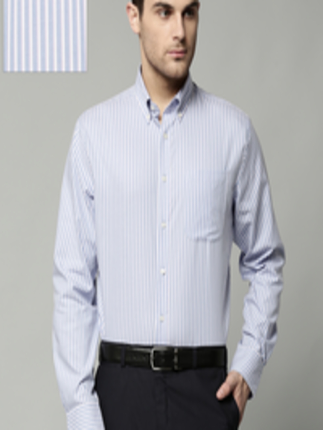 Buy Marks & Spencer Men Blue & White Regular Fit Striped Casual Shirt ...
