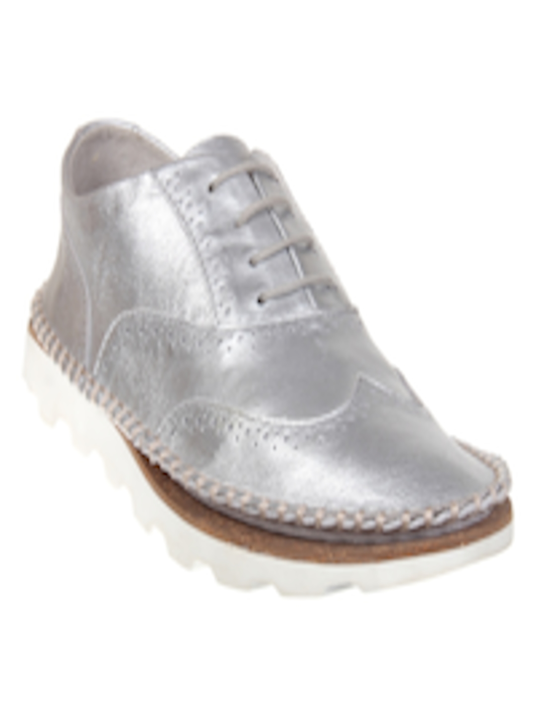 Buy Clarks Women Silver Toned Leather Brogues - Casual Shoes for Women ...