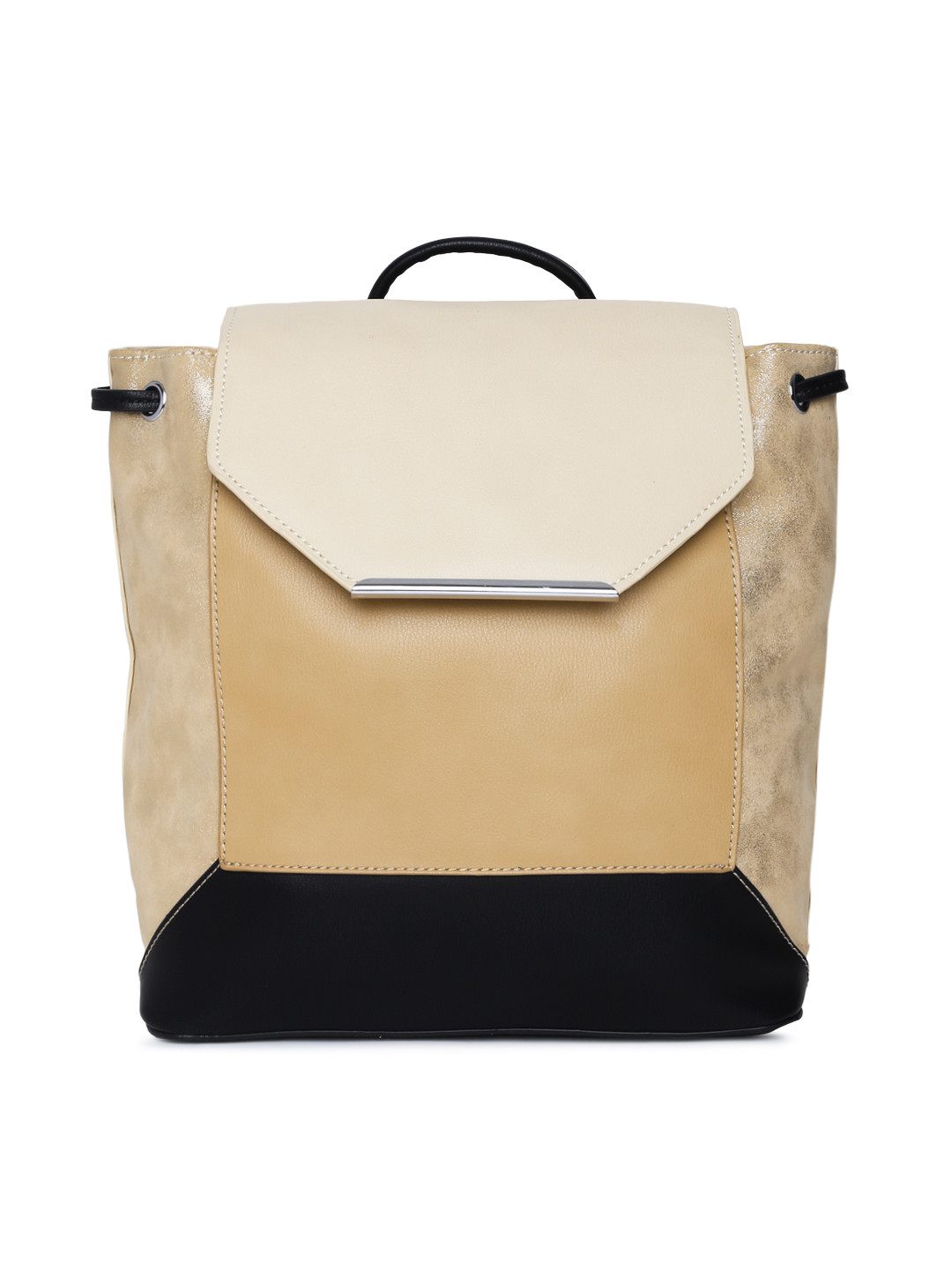 Buy DressBerry Women Beige & Black Colourblocked Backpack Backpacks