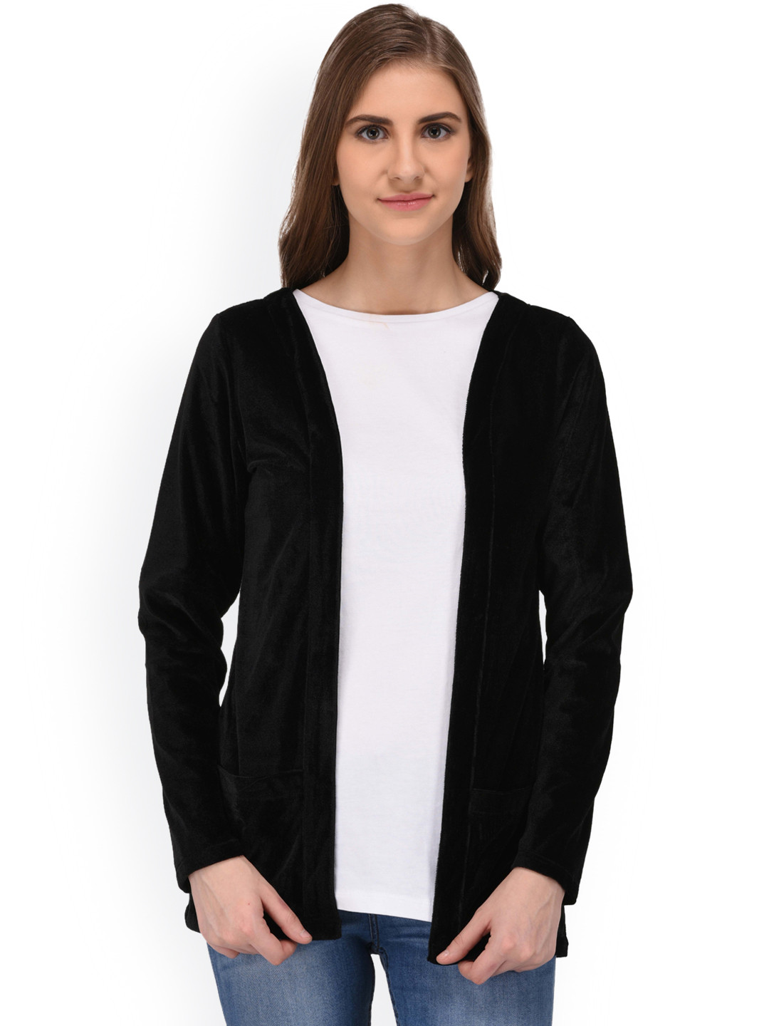 Buy Rigo Women Black Solid Velvet Open Front Shrug Shrug for Women