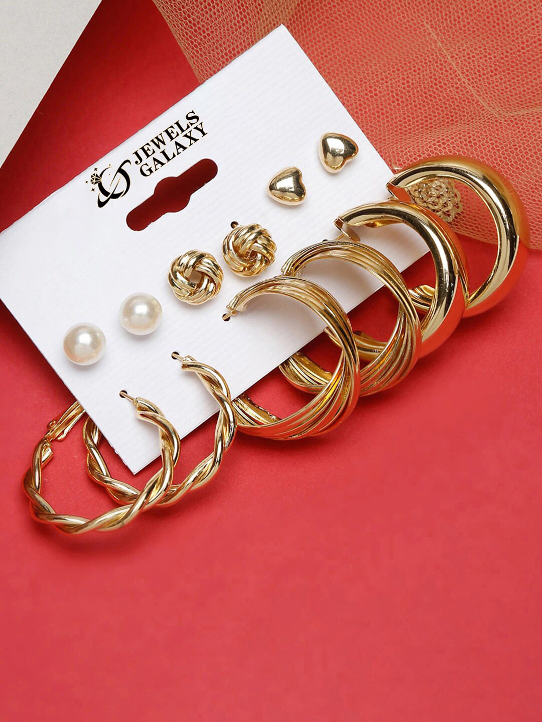 Buy Jewels Galaxy Set Of 6 Gold Plated Stud And Hoop Earrings