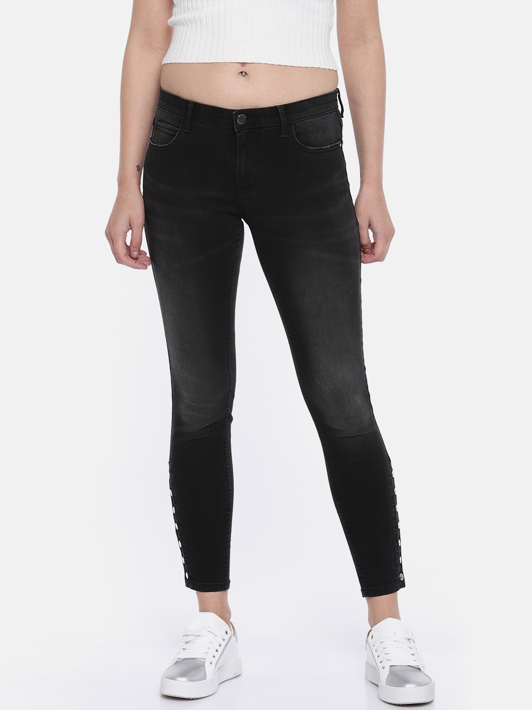 Buy ONLY Women Charcoal Grey Slim Fit Mid Rise Clean Look Buy ONLY Women Charcoal Grey Slim Fit Mid Rise Clean Look